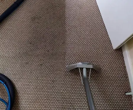 Professional carpet steam cleaning on dirty living room carpet in Atlanta GA